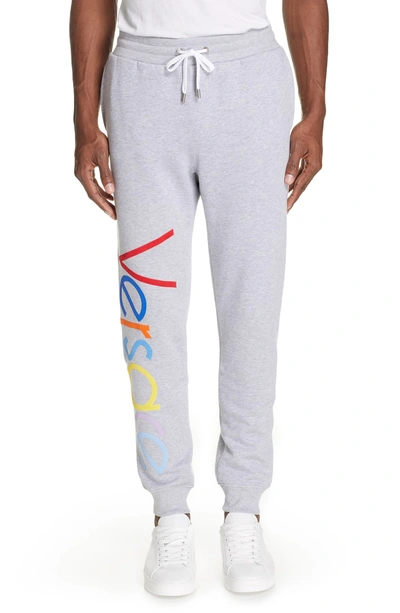 Shop Versace Fleece Jogger Pants In Light Grey