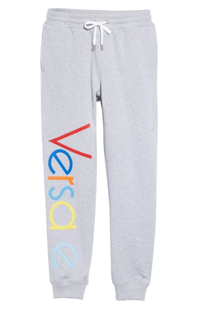 Shop Versace Fleece Jogger Pants In Light Grey