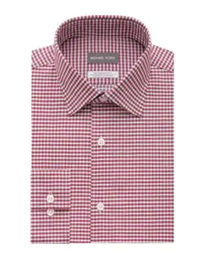 Shop Michael Kors Checkered Regular-fit Dress Shirt In Cabernet