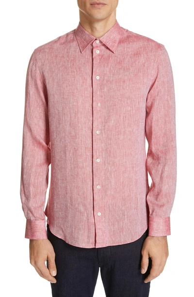 Shop Emporio Armani Slim Fit Linen Sport Shirt In Solid Medium Red