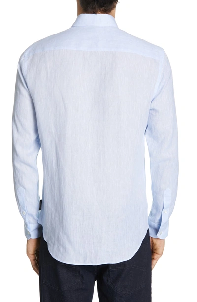 Shop Emporio Armani Slim Fit Linen Sport Shirt In Blue