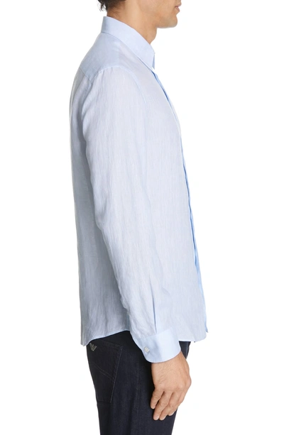 Shop Emporio Armani Slim Fit Linen Sport Shirt In Blue