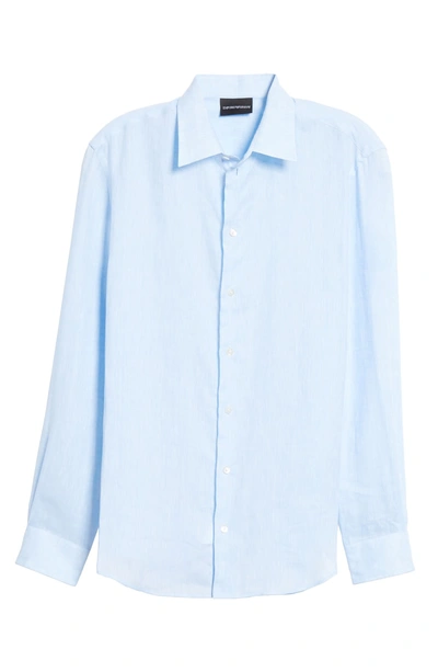 Shop Emporio Armani Slim Fit Linen Sport Shirt In Blue