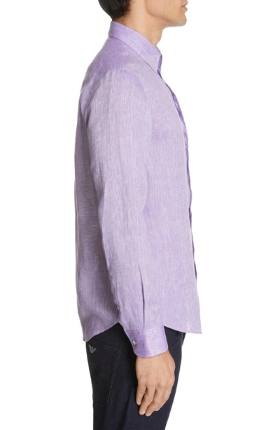 Shop Emporio Armani Slim Fit Linen Sport Shirt In Purple
