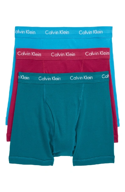 Shop Calvin Klein 3-pack Boxer Briefs In Blue/ Sea Green/ Amaranth