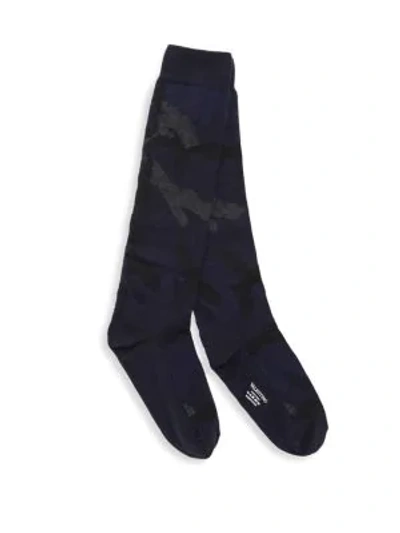 Shop Valentino Camo Mid-calf Socks In Navy