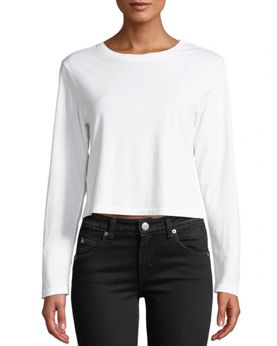 Shop Amo Denim Babe Cropped Long-sleeve Cotton Tee In White