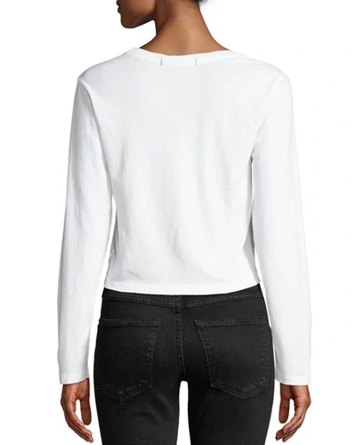 Shop Amo Denim Babe Cropped Long-sleeve Cotton Tee In White
