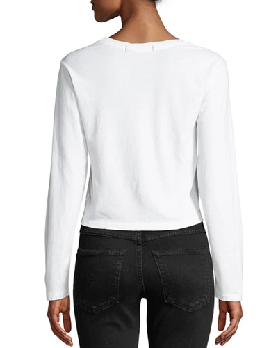 Amo Denim Babe Cropped Long-sleeve Cotton Tee In White