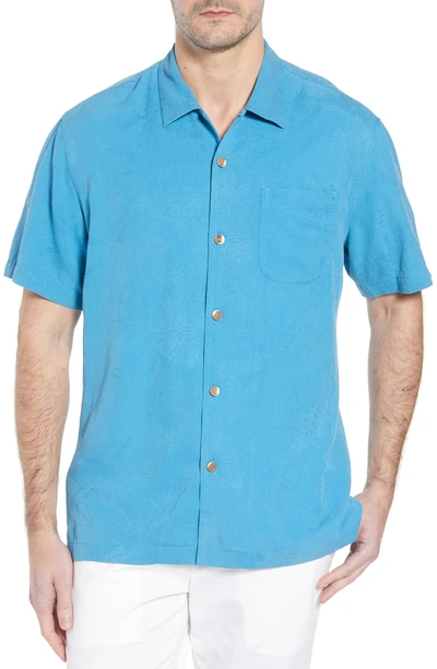Shop Tommy Bahama St Lucia Fronds Silk Camp Shirt In Voyager Blue