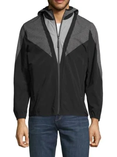 Shop Blackbarrett Angle Mesh-print Hooded Jacket In Black White