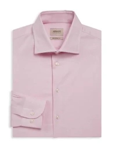 Shop Giorgio Armani Modern-fit Textured Dress Shirt In Pink