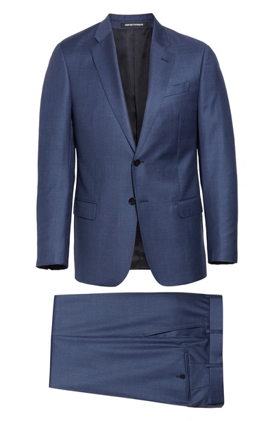 Shop Emporio Armani Trim Fit Plaid Wool Suit In Blue