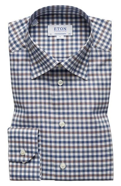 Shop Eton Contemporary Fit Check Dress Shirt In Blue Brown
