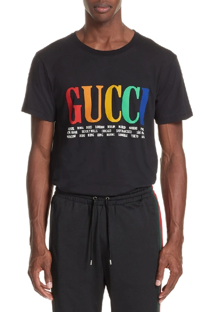 Shop Gucci Multicolor Logo T-shirt In Black