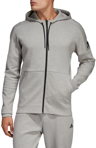 Shop Adidas Originals Id Stadium Zip Hoodie In Solid Grey/ Raw White