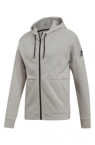 Shop Adidas Originals Id Stadium Zip Hoodie In Solid Grey/ Raw White