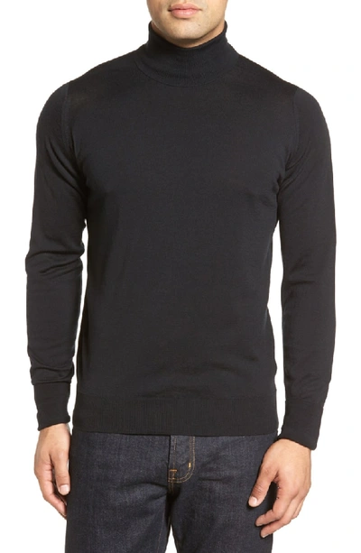 Shop John Smedley 'richards' Easy Fit Turtleneck Wool Sweater In Black