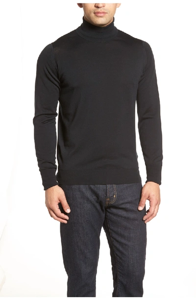 Shop John Smedley 'richards' Easy Fit Turtleneck Wool Sweater In Black