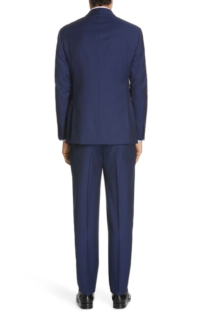 Shop Emporio Armani Trim Fit Stripe Wool Suit In Solid Medium Blue