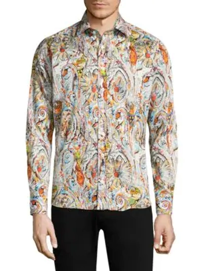 Shop Etro Paisley Tattoo Cotton Button-down Shirt In Multi