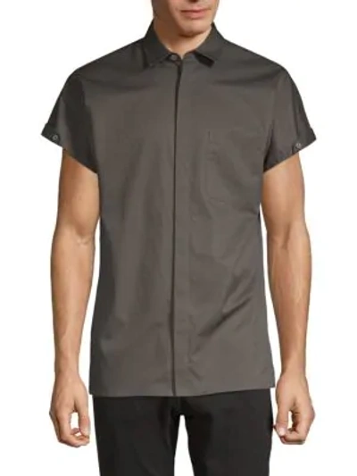 Shop Helmut Lang Uni-sleeve Cotton Button-down Shirt In Charcoal