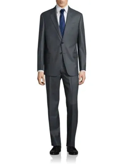 Shop Armani Collezioni Two-button Wool Suit In Slate Grey