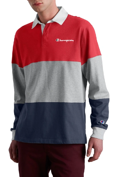 Champion Colorblock Rugby Shirt In Scarlet/ Oxford Grey/ Navy | ModeSens