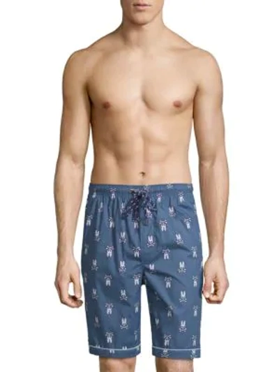 Shop Psycho Bunny Woven Jammie Cotton Lounge Shorts In Tidal Bunny