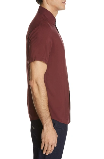 Shop Emporio Armani Trim Fit Short Sleeve Dress Shirt In Solid Dark Red