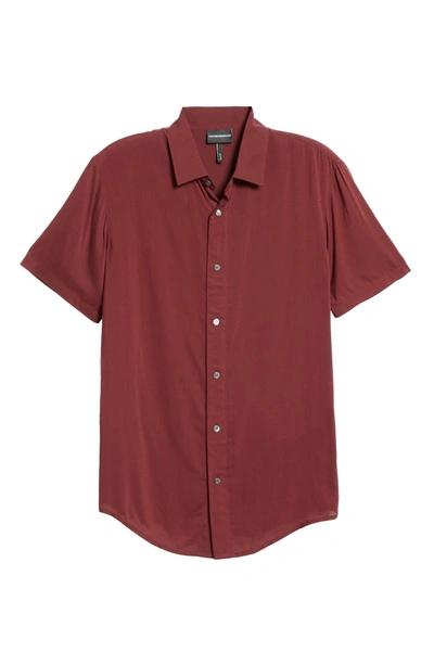Shop Emporio Armani Trim Fit Short Sleeve Dress Shirt In Solid Dark Red