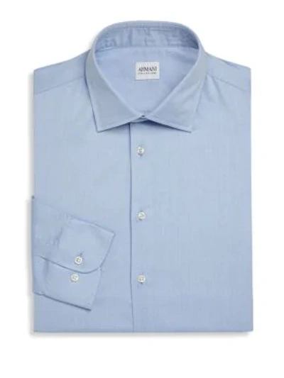Shop Giorgio Armani Solid Slim-fit Dress Shirt In Solid Light Blue