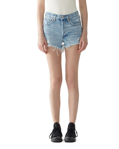 Shop Agolde Parker Vintage Frayed-hem Denim Shorts In Swapmeet