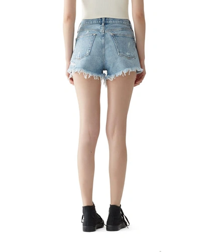 Shop Agolde Parker Vintage Frayed-hem Denim Shorts In Swapmeet