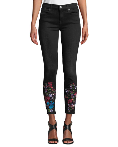 7 For All Mankind The Ankle Skinny Embroidered Jeans In Blue | ModeSens