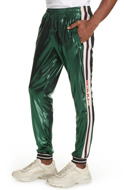 Shop Gucci Shimmer Track Pants In Green