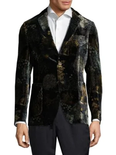 Shop Etro Printed Velvet Cotton Jacket In Green