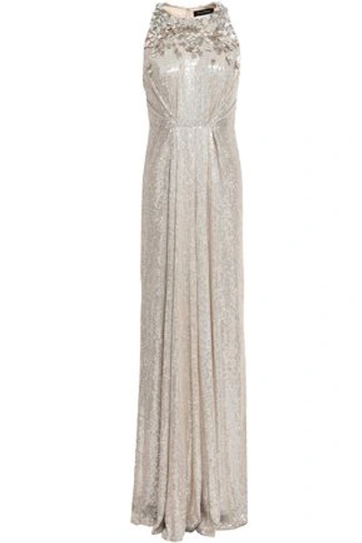 Shop Jenny Packham Woman Embellished Silk-georgette Gown Silver