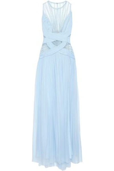 Shop Zuhair Murad Woman Embroidered Silk-blend Tulle And Voile Gown Light Blue