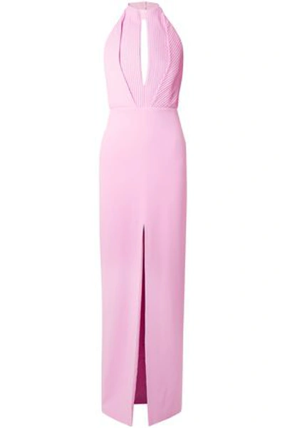 Shop Brandon Maxwell Pintucked Crepe Halterneck Gown In Baby Pink