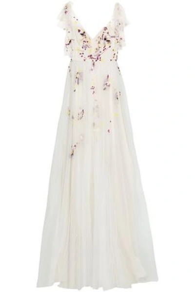 Shop Monique Lhuillier Woman Embellished Tulle Gown Off-white