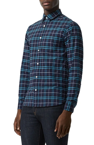 Shop Burberry George Slim Fit Check Sport Shirt In Bright Navy Check