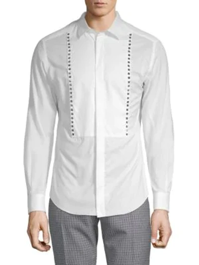 Shop Valentino Embellished Cotton Button-down Shirt In White