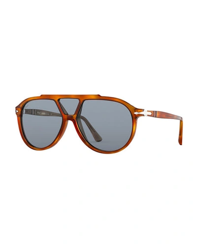 Shop Persol Men's Po3217s Acetate Shield Sunglasses In Blue