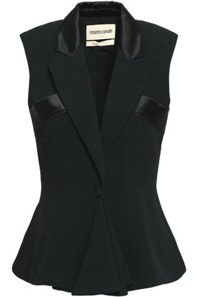 Shop Roberto Cavalli Woman Silk-trimmed Stretch-crepe Vest Black