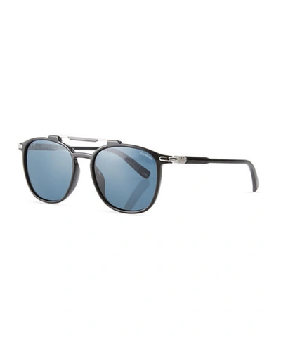 Shop Ferragamo Men's Polarized Double-bridge Square Sunglasses In Black