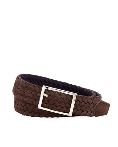 Simonnot Godard Men's Reversible Suede Wool Felt Belt In Brown