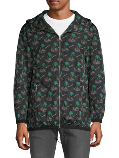 Shop Palm Angels Palm Island Windbreaker In Black Green Multi