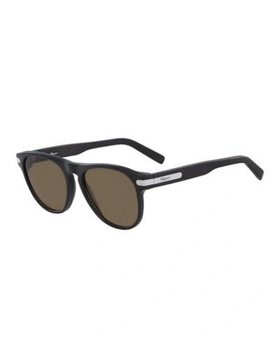 Shop Ferragamo Men's Classic Thick-frame Acetate Sunglasses In Black