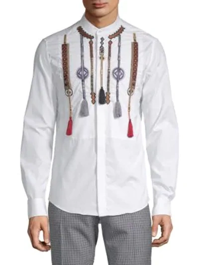 Shop Valentino Camicie Cotton Embellished Button-down Shirt In White